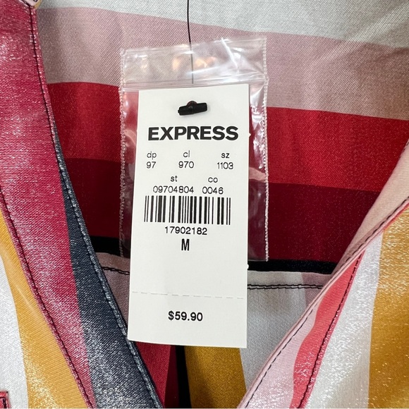 EXPRESS Portofino Striped Shimmer Button Up Blouse Vneck Collar Size Medium NWT - Picture 7 of 12